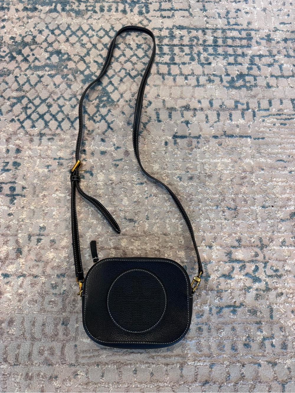 Tory Burch Black Leather Pebbled Crossbody with Gold-Tone Hardware